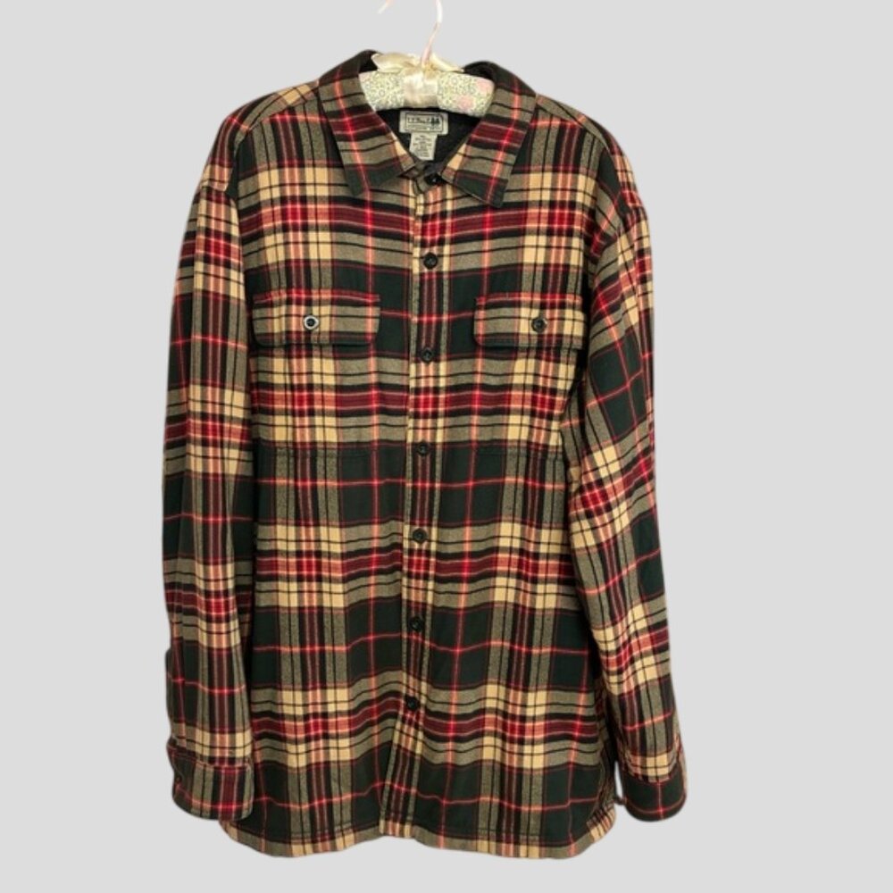 L.L. Bean Men's Plaid Sherpa Fleece Lined Flannel Shirt Jacket